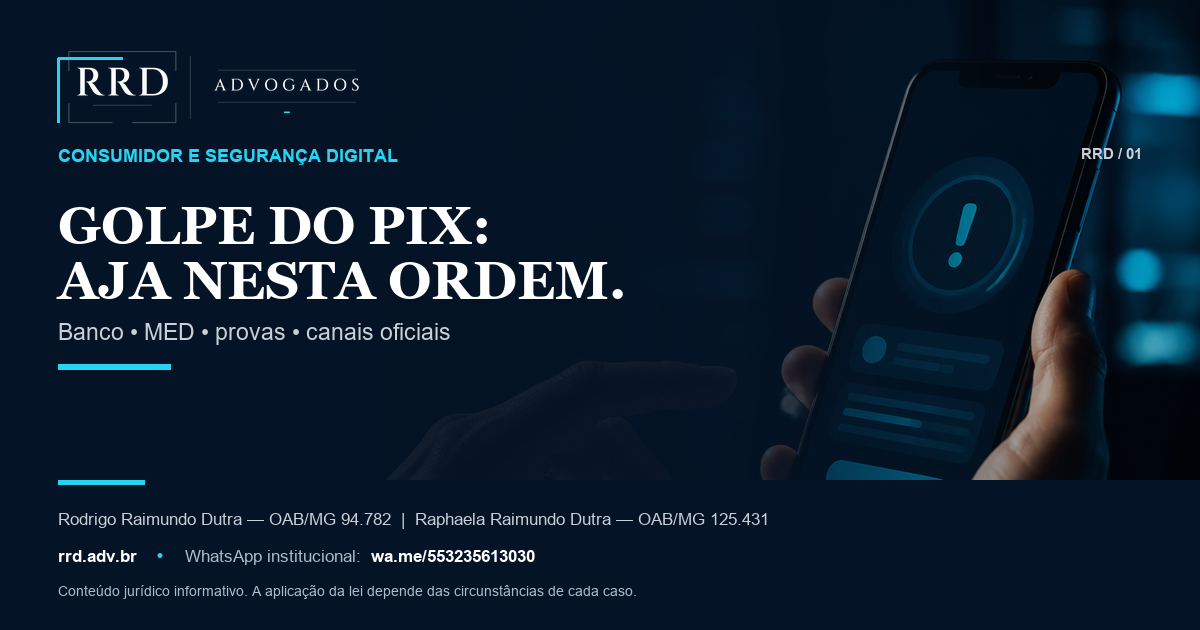 Mãos diante de um celular com alerta genérico, em imagem editorial sobre golpe do Pix.