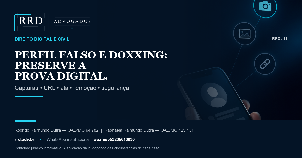 Pessoa preserva evidências digitais de perfil falso em celular.